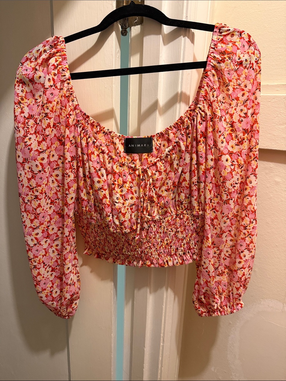 Pink Floral Smocked Crop Top